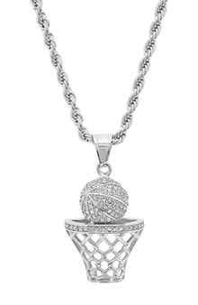 HMY JEWELRY Men's 18K Gold Plated Stainless Steel Basketball Pendant Necklace