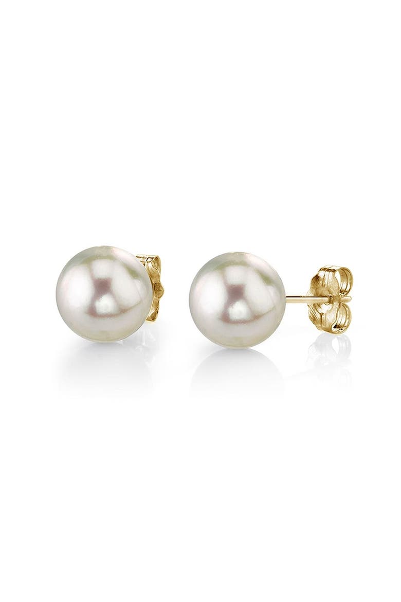 7.0-7.5mm Akoya Round Pearl Stud Earrings, Main, color, White Pearl - Yellow Gold