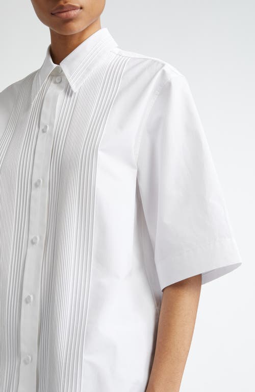 Jil Sander Pintuck Short Sleeve Cotton Button-up Shirt In Optic White