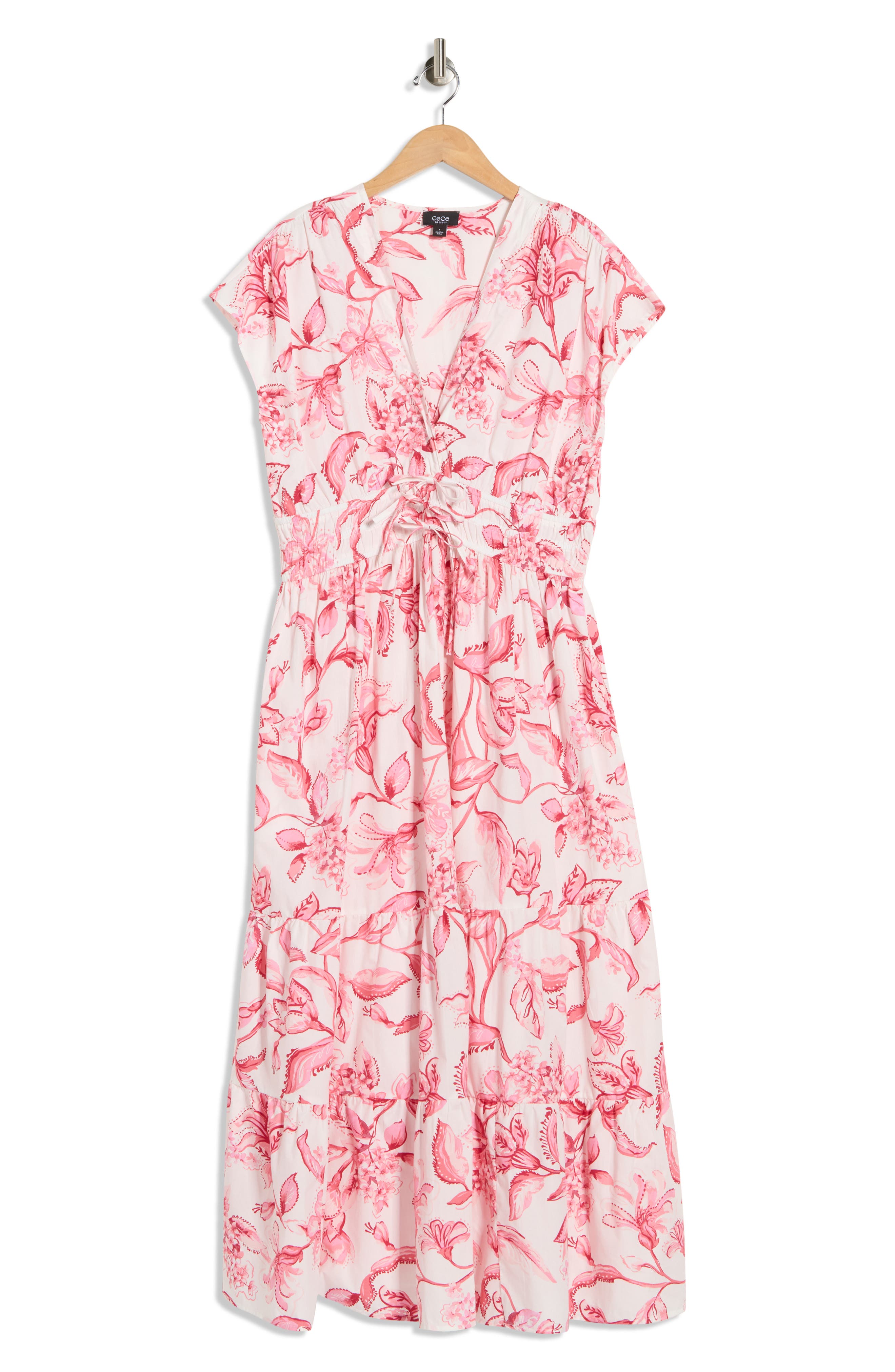 CeCe Floral Cap Sleeve Cotton Fit & Flare Maxi Dress