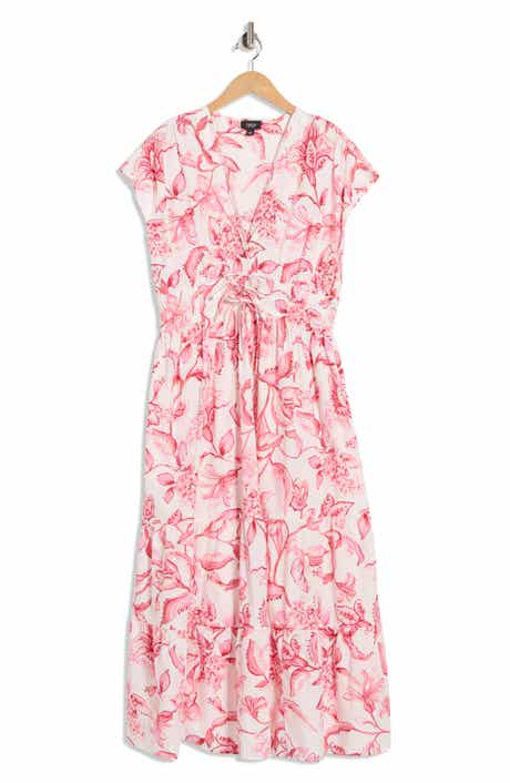 CeCe Floral Cap Sleeve Cotton Fit & Flare Maxi Dress