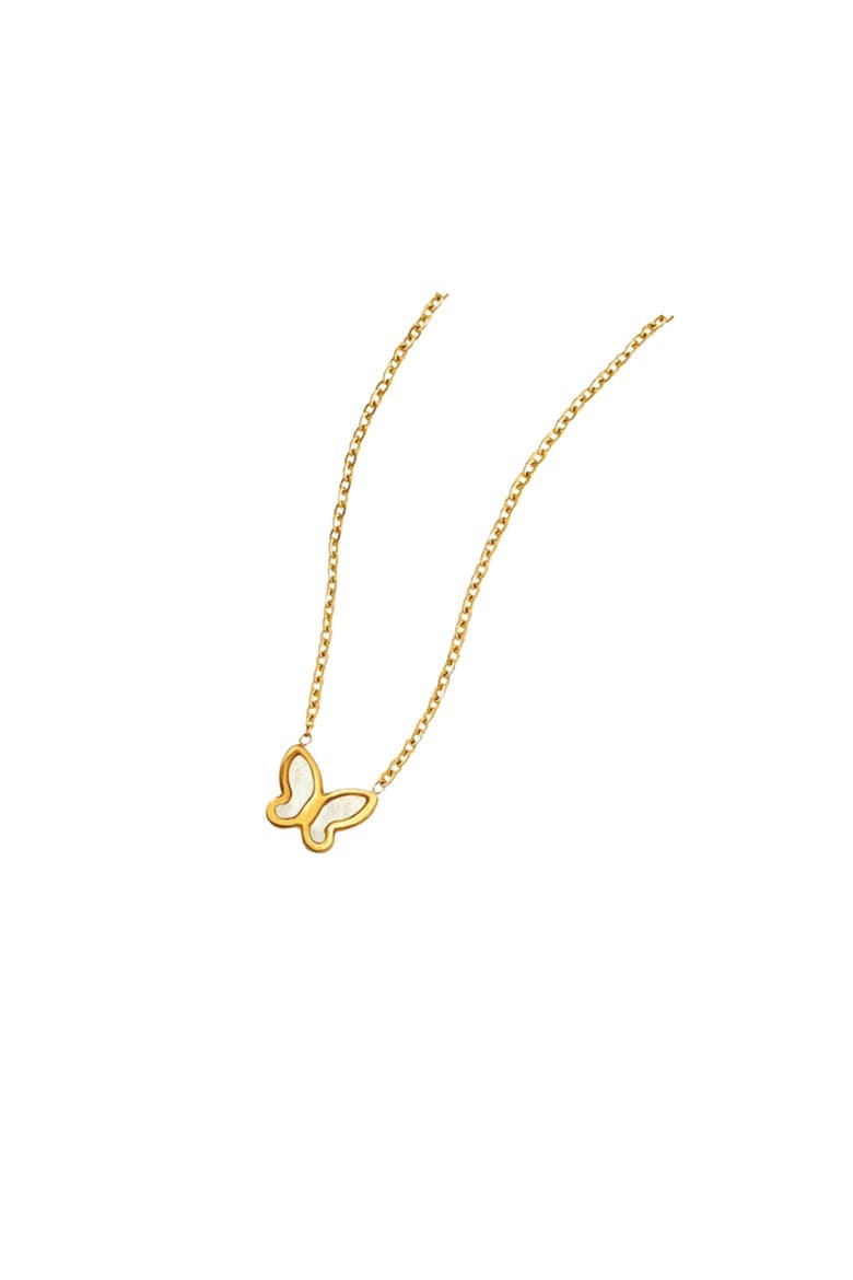 Gold Butterfly Pendant Necklace with Mother of Pearl Inlay, Alternate, color, Gold