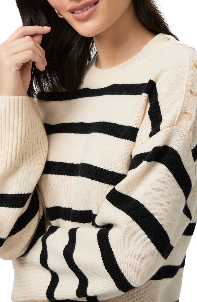 PAIGE Zofia Stripe Recycled Wool Blend Sweater, Alternate, color, Latte Foam Multi