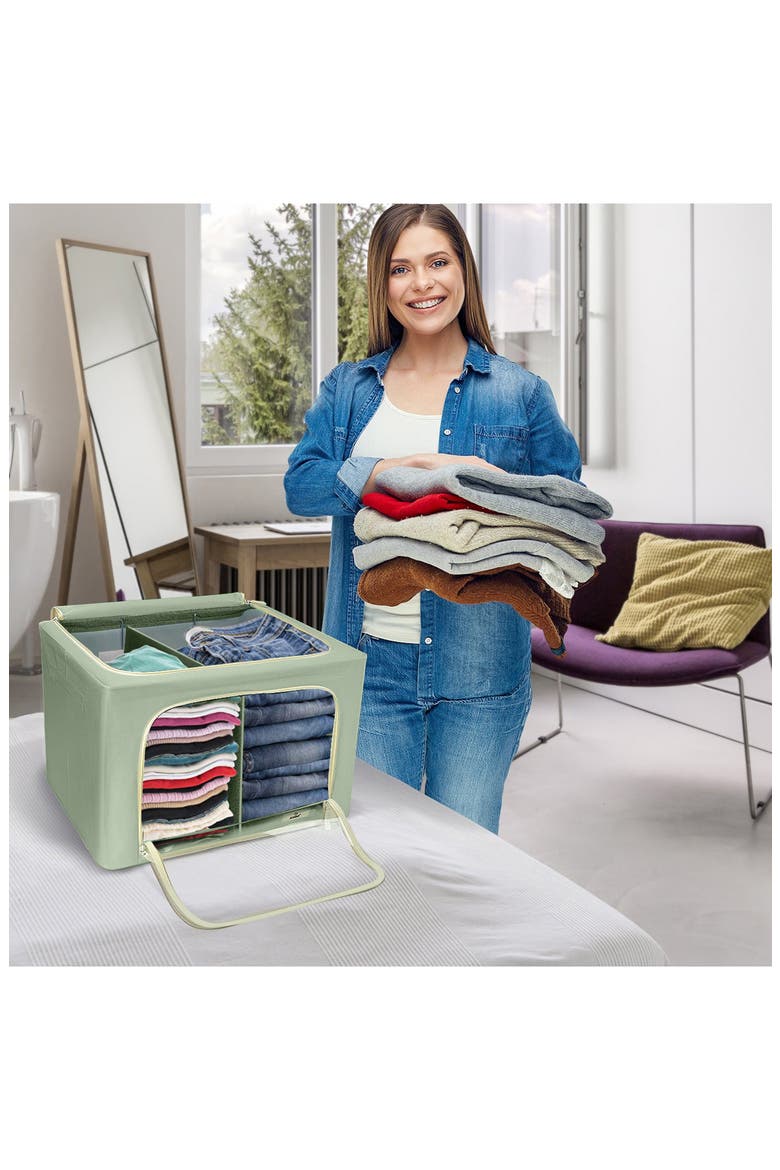 Set of 2 Stackable Foldable Organizer Bins, Alternate, color, TEAL