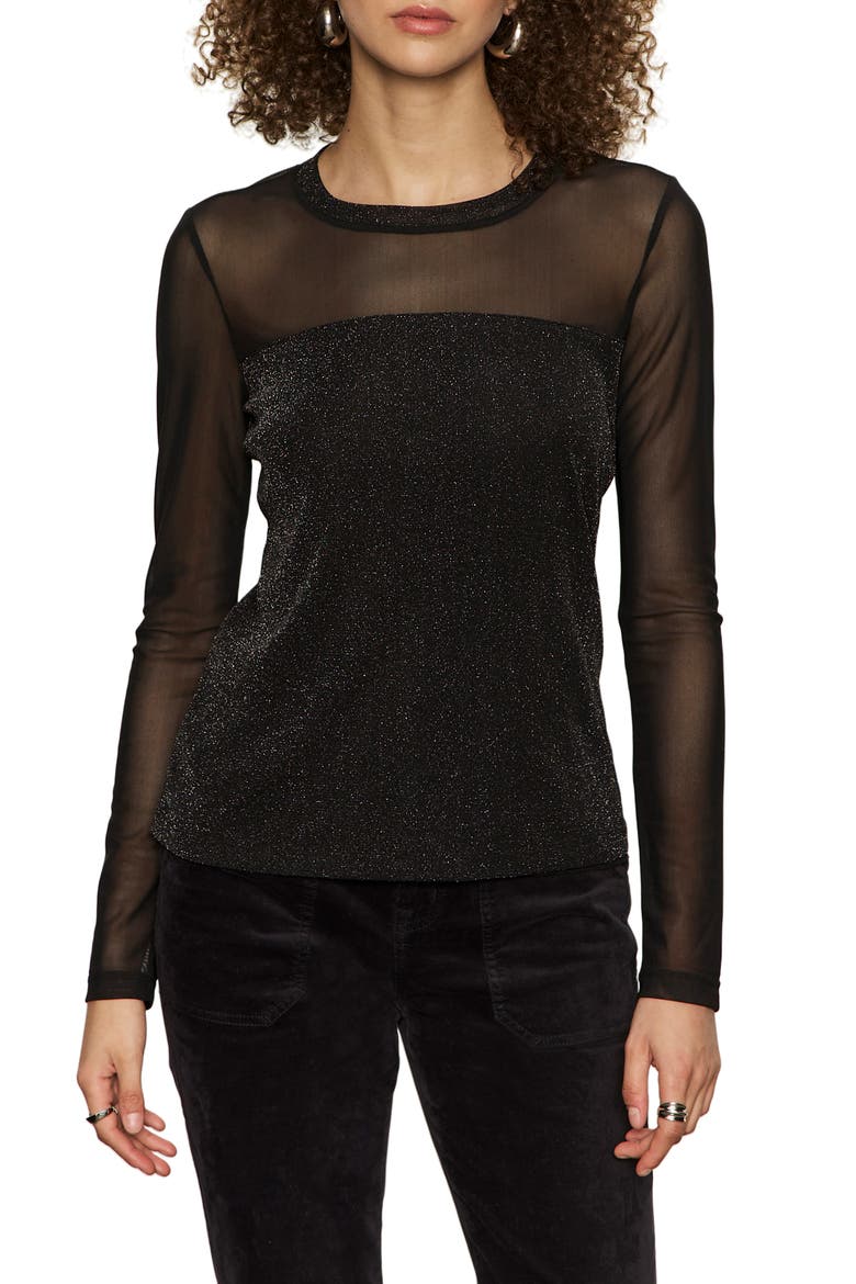 Sparkle Mesh Tee, Main, color, BLACK