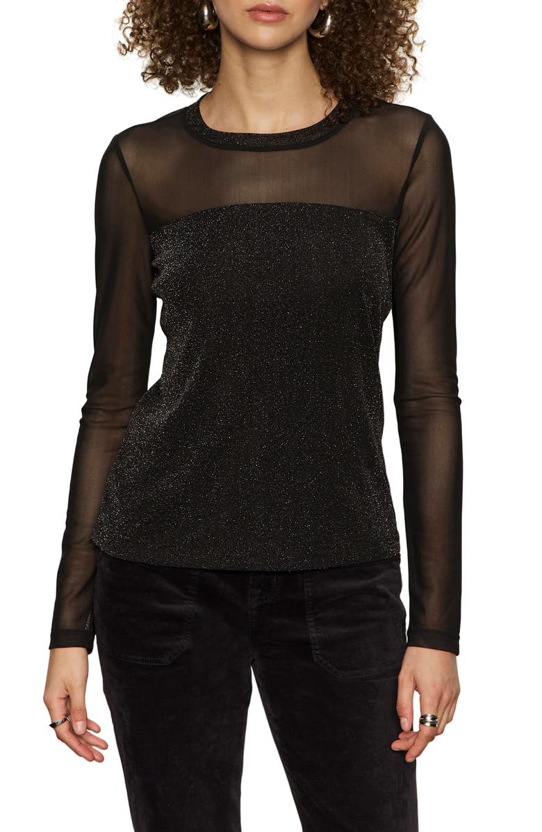Sanctuary Sparkle Mesh Tee, Main, color, Black