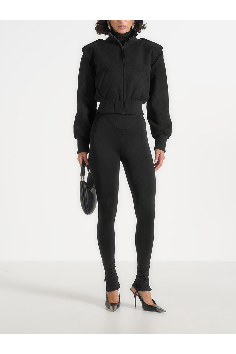 Delfina Suede Trench-Detail Bomber Jacket, Alternate, color, Black