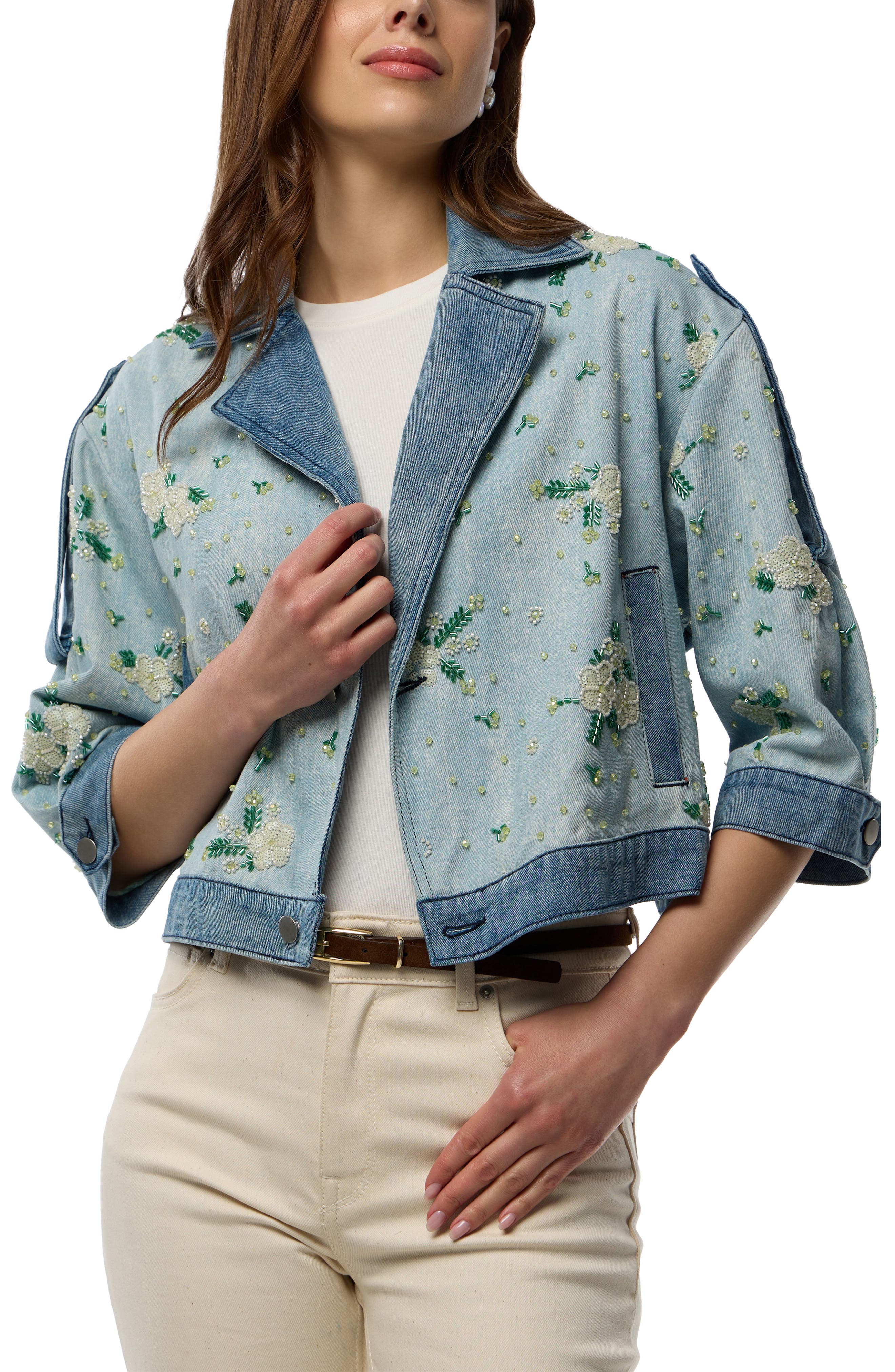Beaded Denim Cardigan