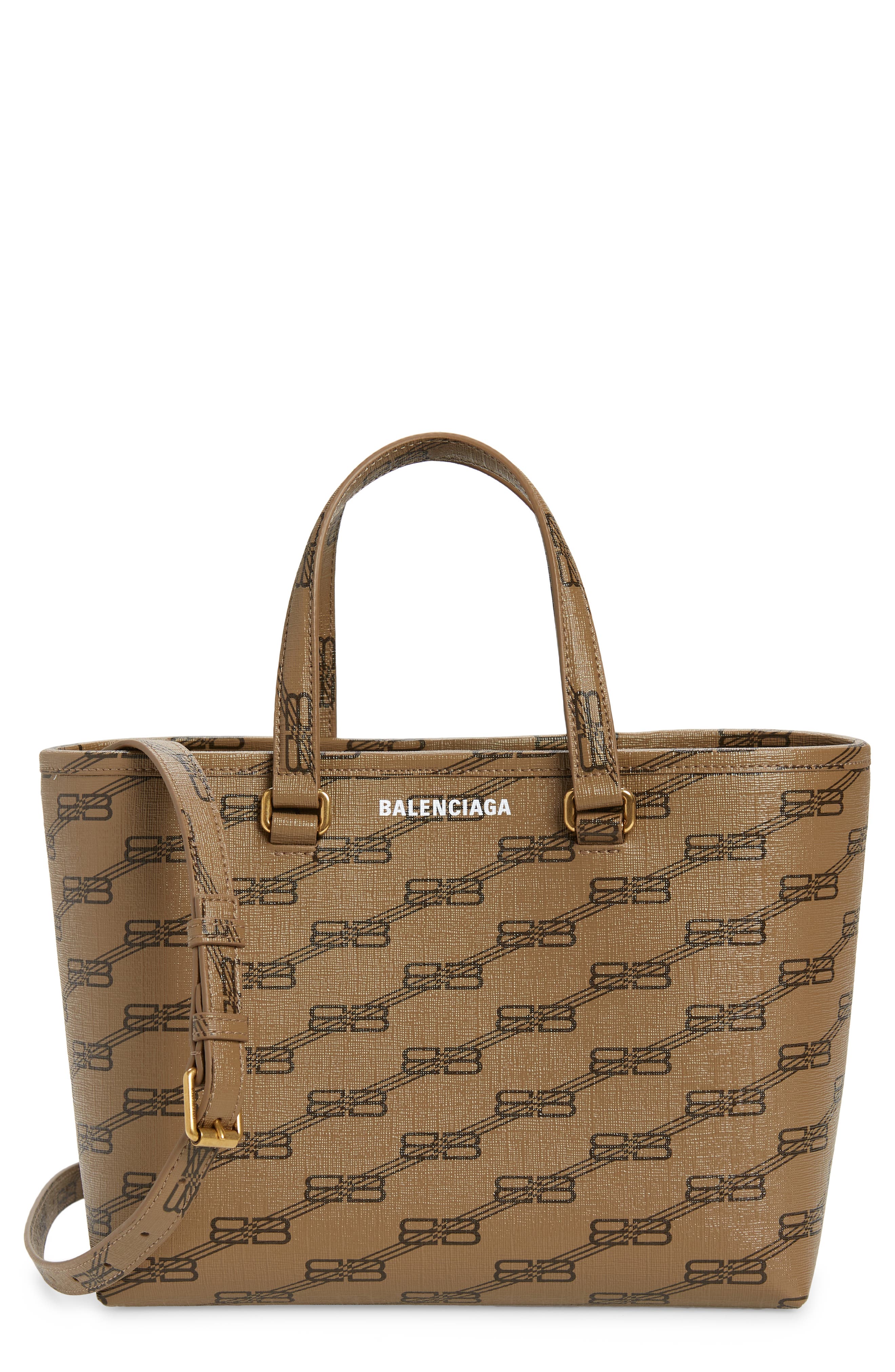 Balenciaga Small Signature Logo Coated Canvas Shopper, Main, color, 