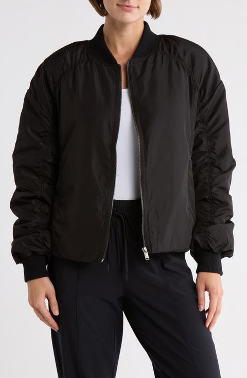 Ruched Sleeve Bomber Jacket