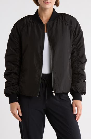 Z By Zella Ruched Sleeve Bomber Jacket In Black
