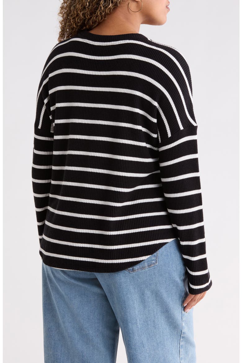Drop Shoulder Waffle Tee, Alternate, color, BLACK- IVORY STACY STRIPE