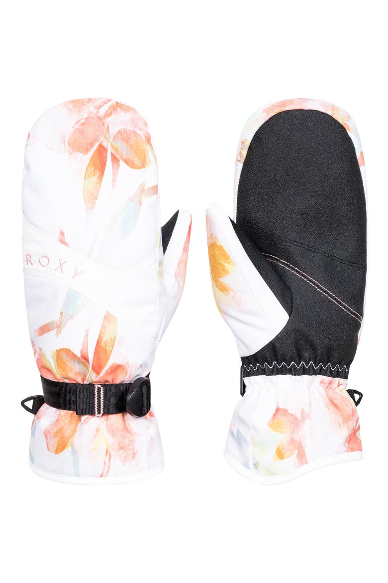 Jetty Floral Print Mittens, Main, color, BRIGHT WHITE TENDERNESS