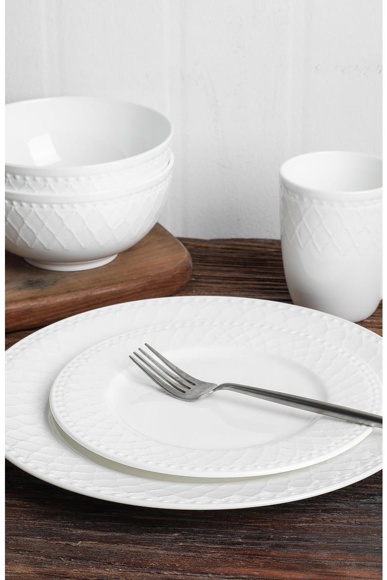 Alexandria Bone China 16-Piece Dinnerware Set, Alternate, color, White