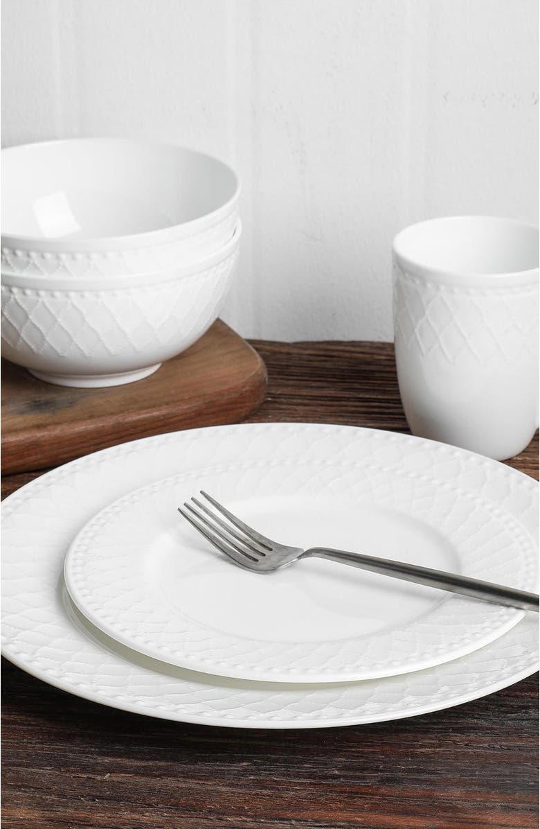 Stone Lain Alexandria Bone China 16-Piece Dinnerware Set, Alternate, color, White