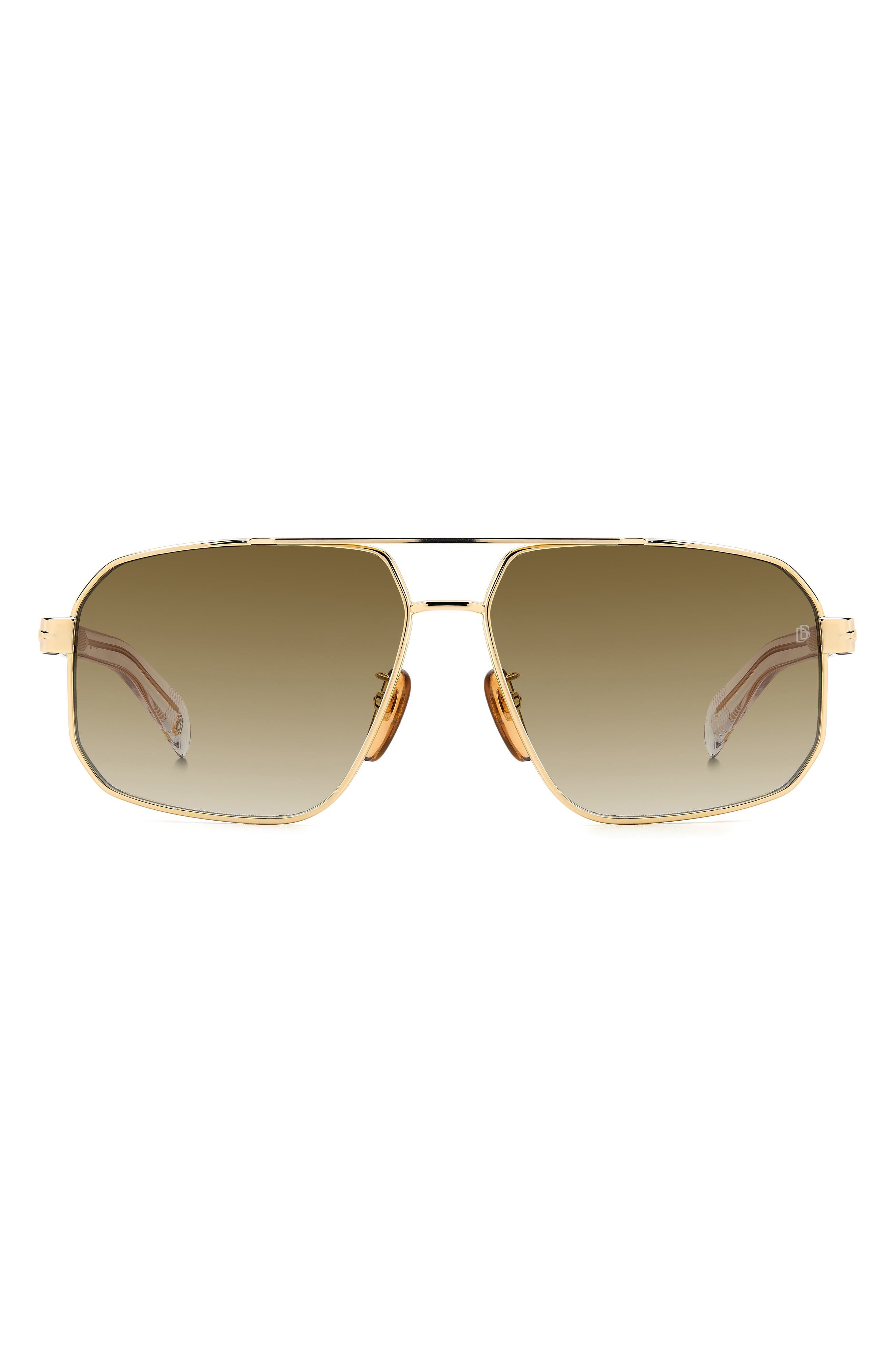 David Beckham Eyewear 61mm Rectangular Sunglasses in Gold Crystal 
