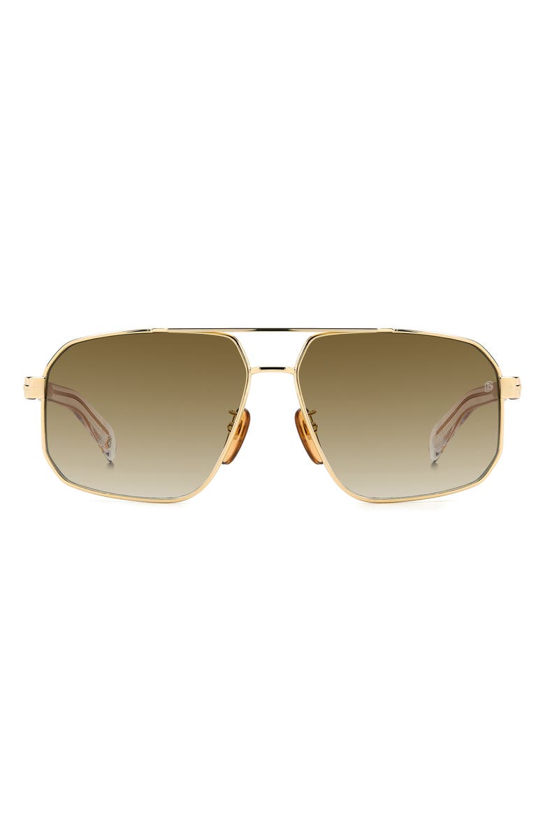 David Beckham Eyewear 61mm Rectangular Sunglasses, Main, color, Gold Crystal