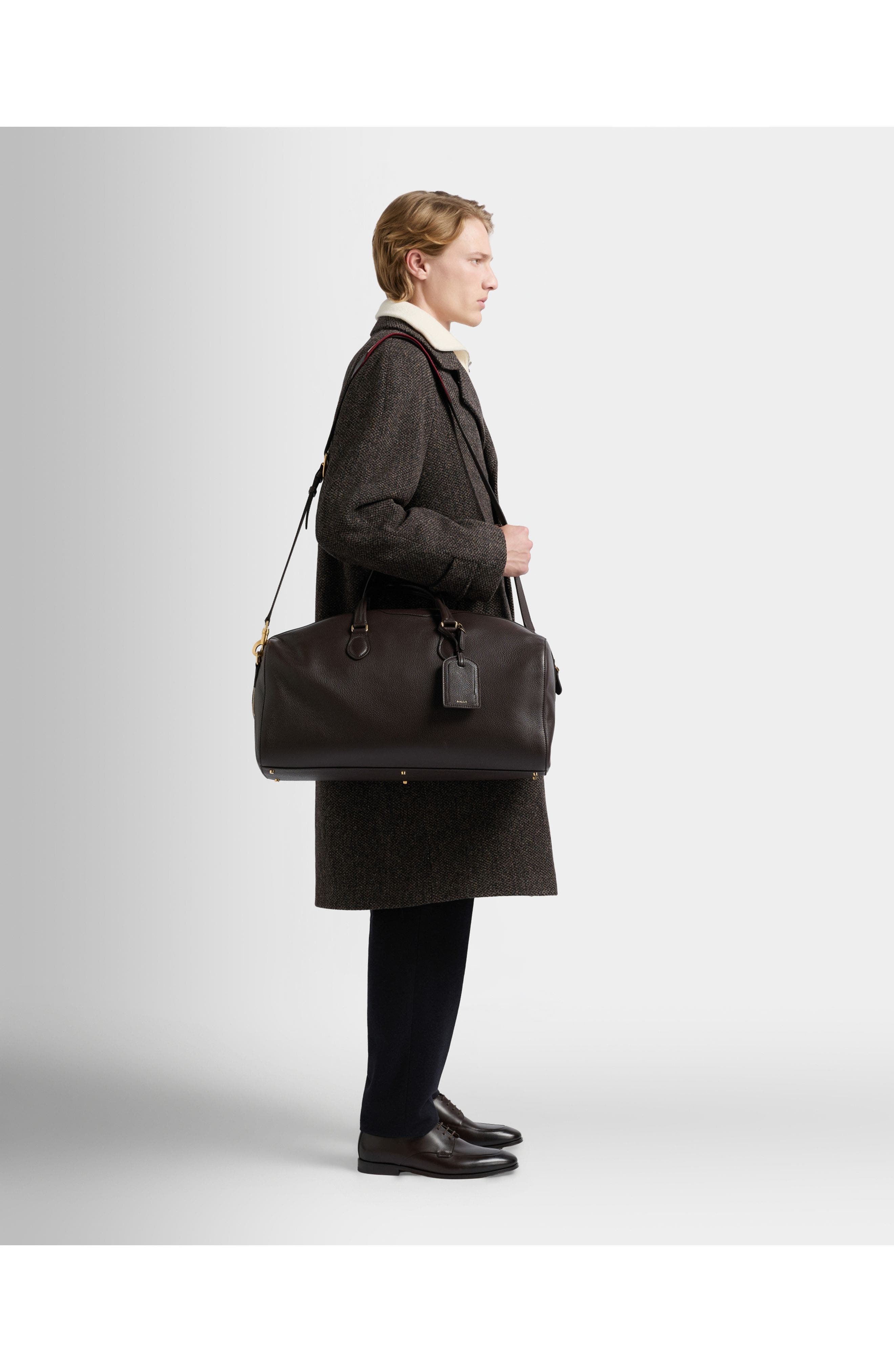 Bally Beckett Duffle Bag in Grained Leather, Alternate, color, Brown
