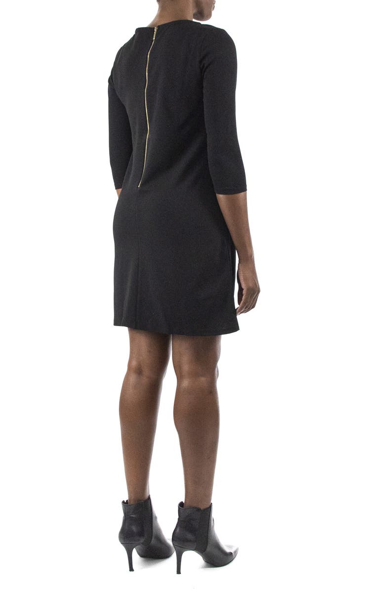 Nina Leonard Crew Neck 3/4 Length Sleeve Swing Dress, Alternate, color, Black