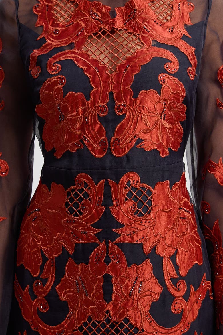 High Neck Embroidered Midi Dress, Alternate, color, Navy