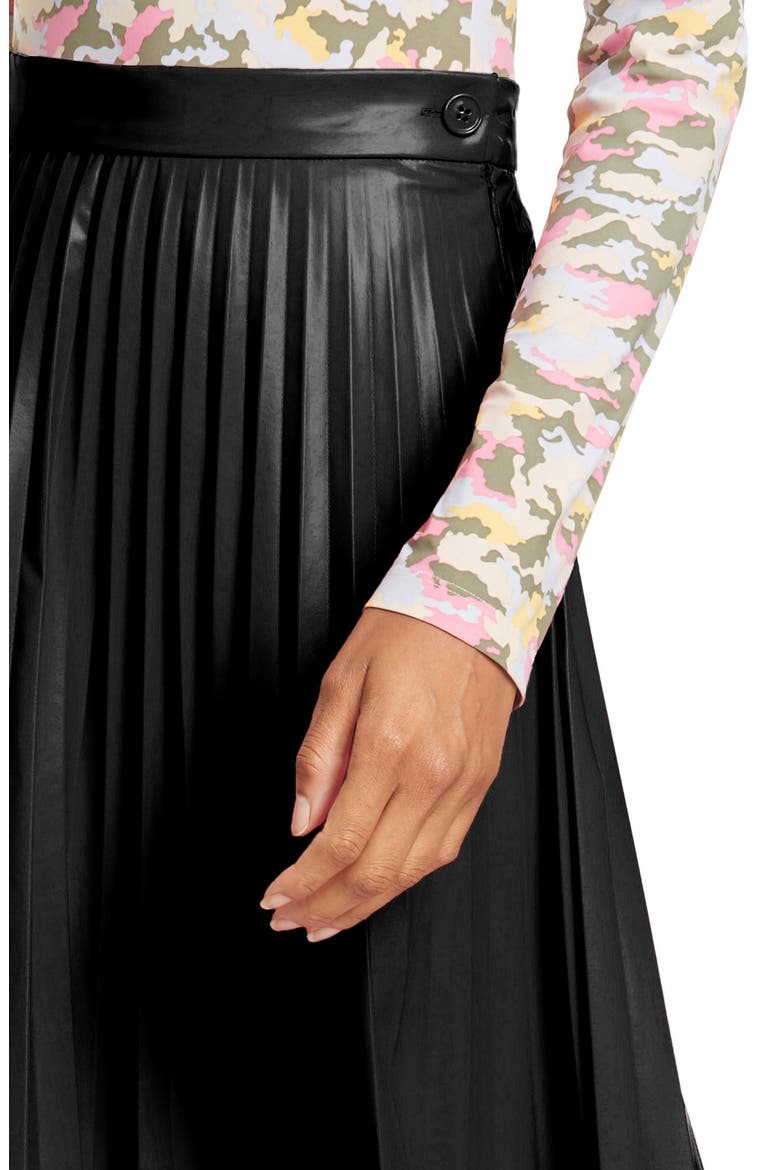 Pleated Faux Leather Midi Skirt, Alternate, color, 900 BLACK