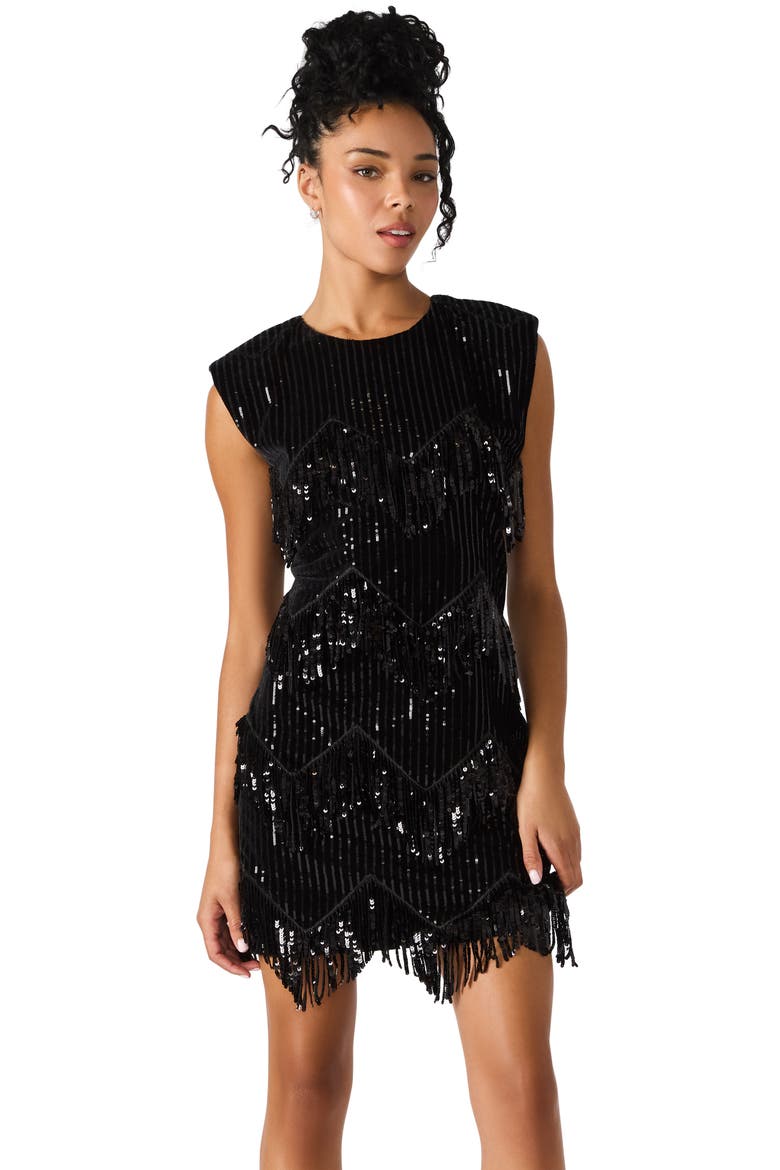 Astoria Sequin Fringe Minidress, Alternate, color, BLACK