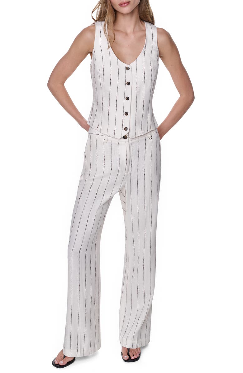 DKNY Stripe Straight Leg Linen Blend Pants, Alternate, color, Coconut/ Tobacco