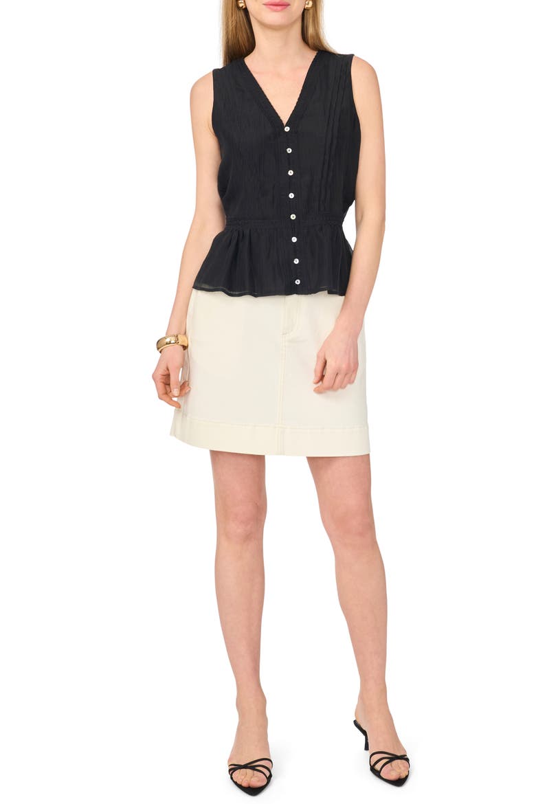 Lace Trim Button-Up Peplum Tank, Alternate, color, RICH BLACK