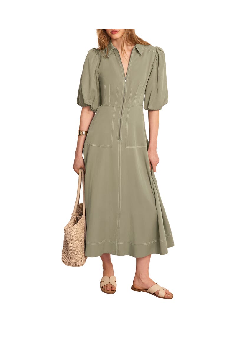 Utility Zip Midi Shirt Dress, Alternate, color, Khaki