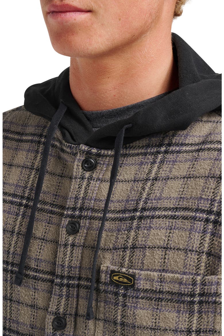 Sandbar Hooded Plaid Cotton Flannel Button-Up Shirt, Alternate, color, FALLEN ROCK