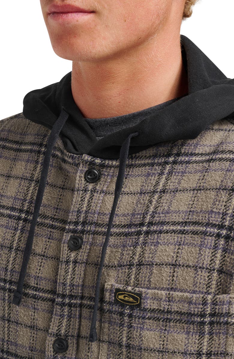 Quiksilver Sandbar Hooded Plaid Cotton Flannel Button-Up Shirt, Alternate, color, Fallen Rock
