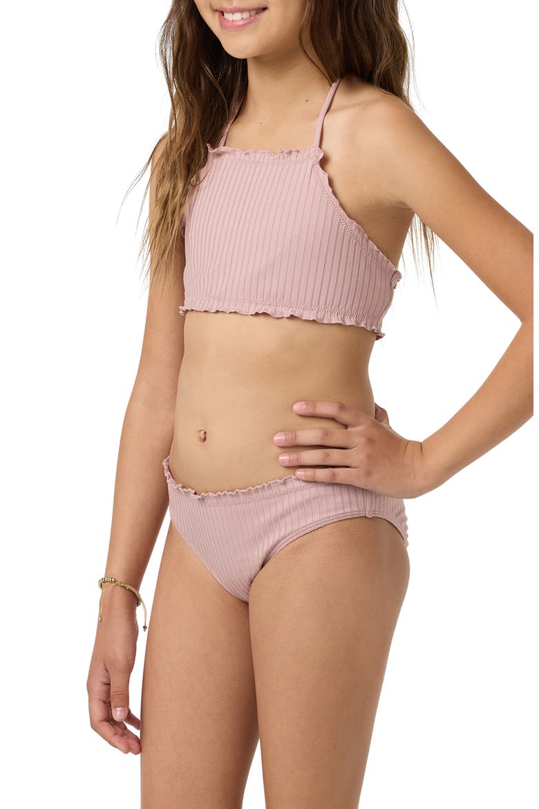 Kids' Shore Break Rib Ruffle Two-Piece Swimsuit, Alternate, color, ORCHID