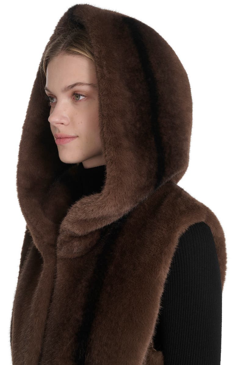 Cole Haan Hooded Faux Mink Vest, Alternate, color, Brown