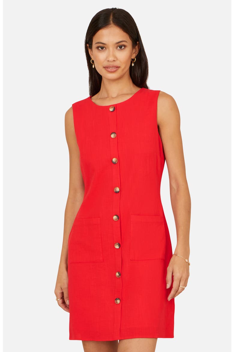 Button Detail Shift Dress, Main, color, Red