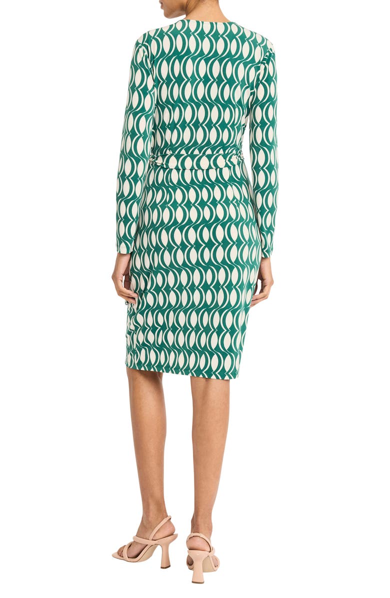 Maggy London Long Sleeve Wrap Dress, Alternate, color, Emerald Green/ Cream