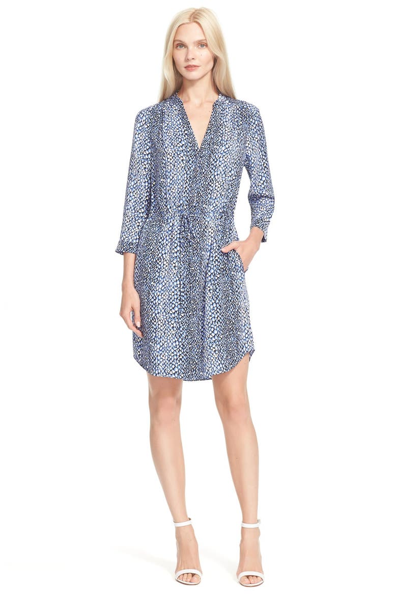 'Freya' Silk Shirtdress, Main, color, SNAKE HEARTS BLUE