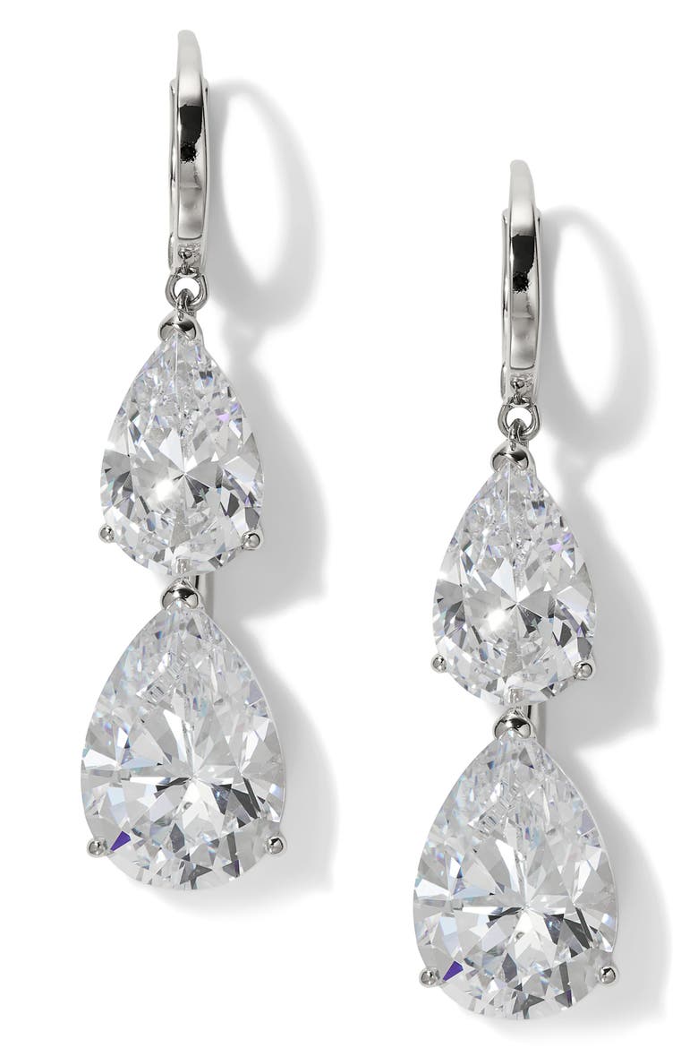 Farrah Cubic Zirconia Drop Earrings, Main, color, RHODIUM