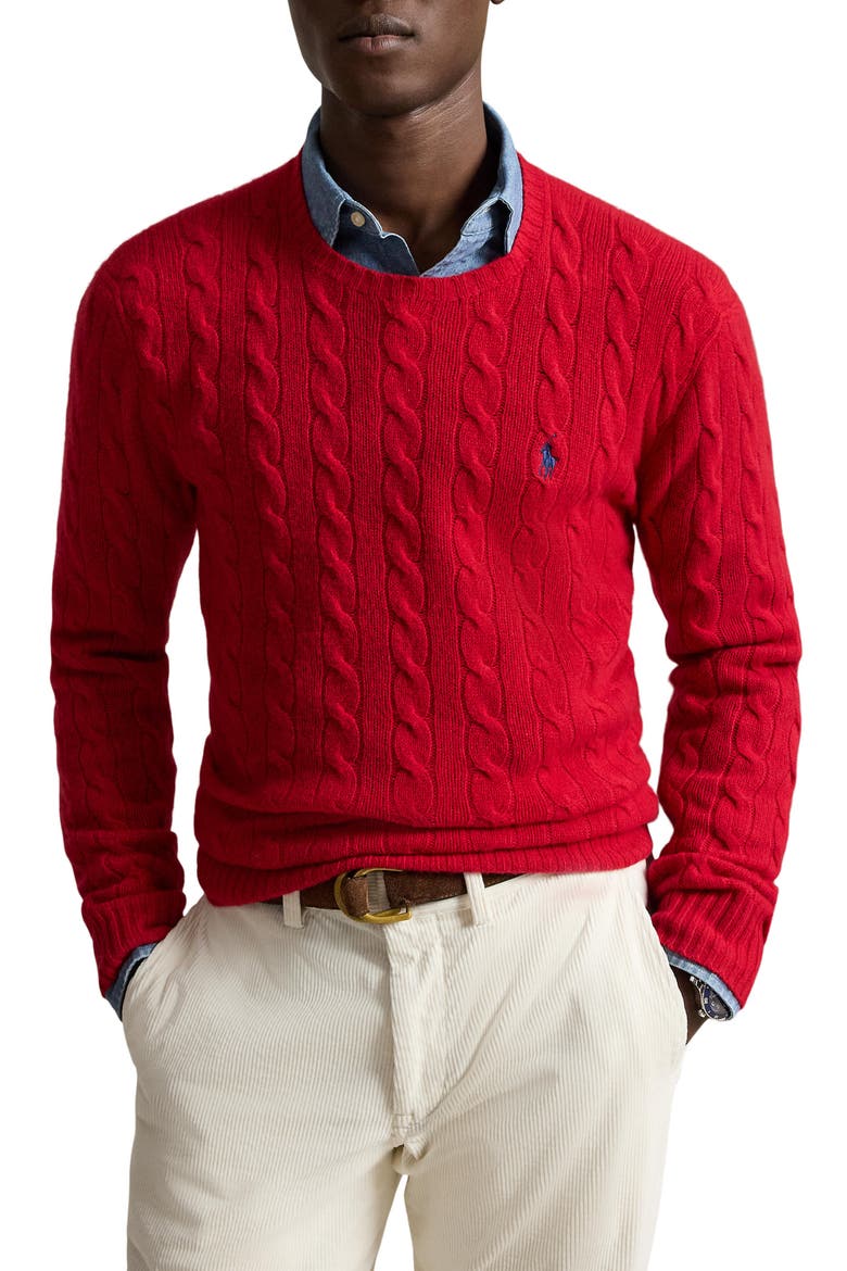 Wool & Cashmere Cable Knit Sweater, Main, color, RED
