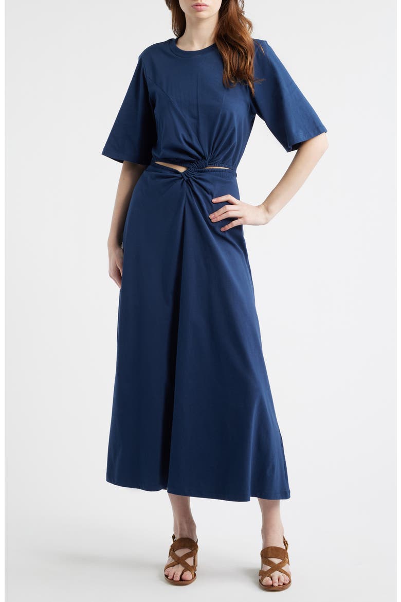 Waist Cutout Cotton Knit Dress, Main, color, DARK BLUE