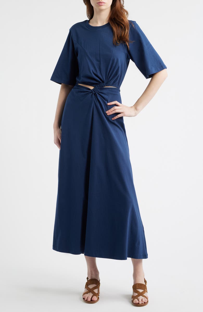 FARM Rio Waist Cutout Cotton Knit Dress, Main, color, Dark Blue