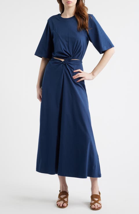 Waist Cutout Cotton Knit Dress