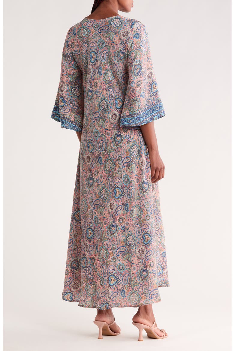Three Quarter Sleeve Maxi Dress, Alternate, color, LIGHT PINK/ ROYAL BLUE