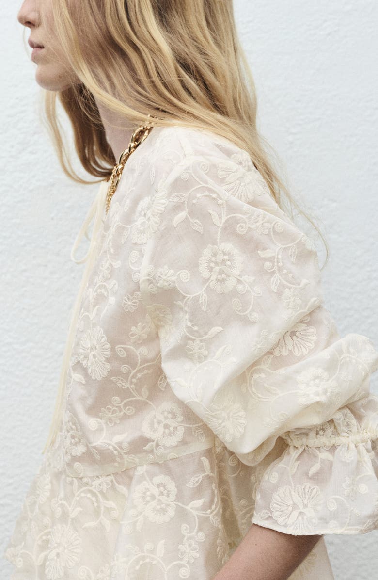 MANGO Embroidered Woven Shirt, Alternate, color, Ecru