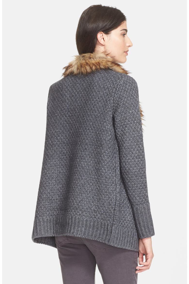 'Jamilee C' Faux Fur Collar Wool Cardigan, Alternate, color, HEATHER GREY/ WARM NATURAL