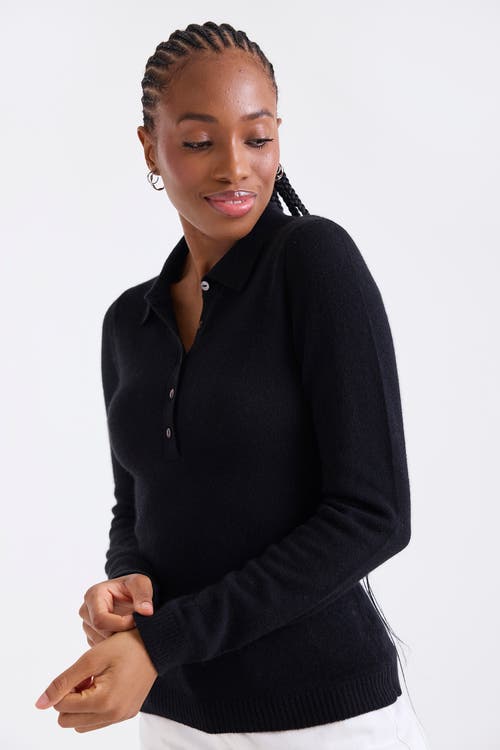 1982 Amaya Long Sleeve Button Polo Top In Black