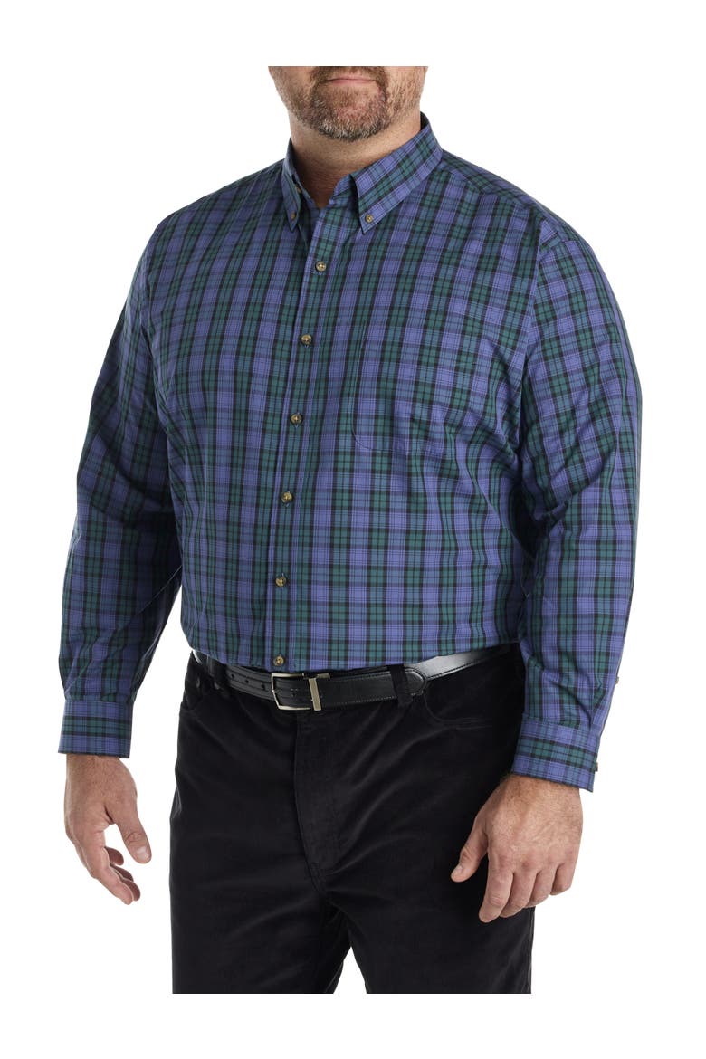 Big & Tall Easy-Care Small Plaid Sport Shirt V2, Alternate, color, BLUE GREEN