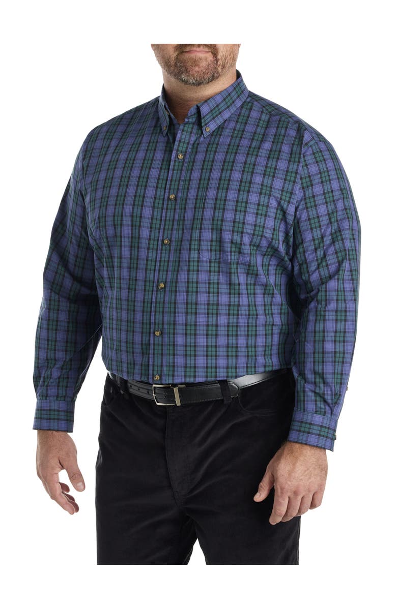 Harbor Bay by DXL Big & Tall Easy-Care Small Plaid Sport Shirt V2, Alternate, color, Blue Green