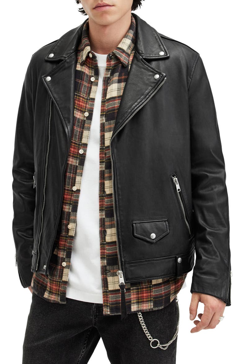 ALLSAINTS Milo Bomber 袖レザー スタジャン　XS 黒タグ Milo Asymmetric Zip Leather Biker Jacket (Men) | Nordstrom
