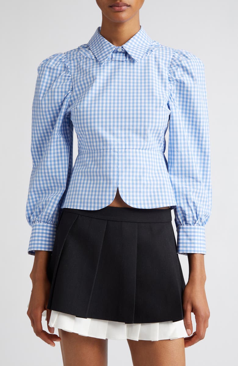 Shushu/Tong Gingham Puff Sleeve Split Hem Crop Top, Main, color,