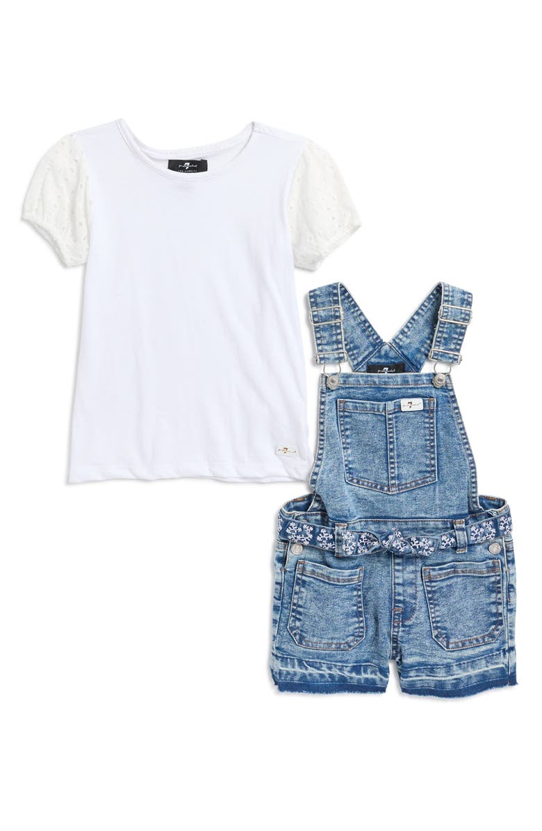 7 For All Mankind Kids' T-Shirt & Denim Overalls Set, Main, color, 